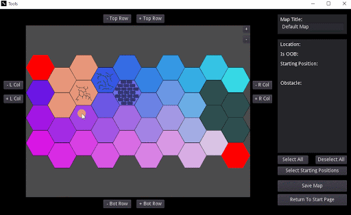 Clicks and highlights hexagons before adding the wall obstacle from a drop-down.