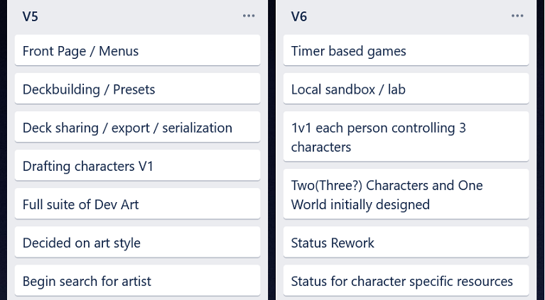 Two Trello lists for our V5 and V6 roadmap.